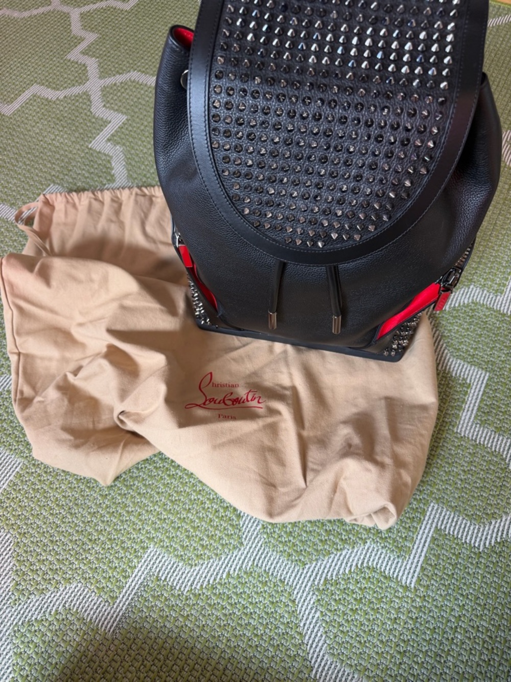 Christian Louboutin Black Leather Studded Backpack with Red Trim